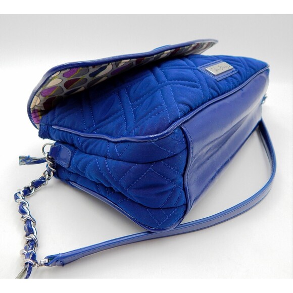 Vera Bradley Navy Quilted Purse Handbag Chain Leather Strap Shoulder Bag - Picture 14 of 16